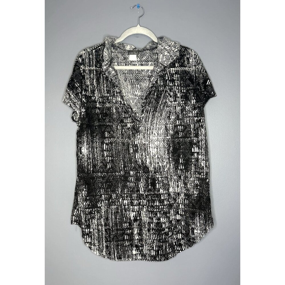 Jordan Taylor Power Mesh Swimsuit Cover With Hood L  Black‎ White Resort Artsy